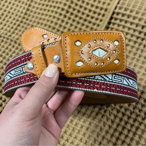 Handmade |‎ Artisan Leather and Woven Belt Wide Aztec Western 44
